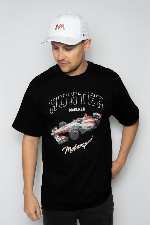 Locked Down Brands Premium Cotton HM Racing Oversized T-Shirt in Collaboration with Hunter McElrea - Black | Front View